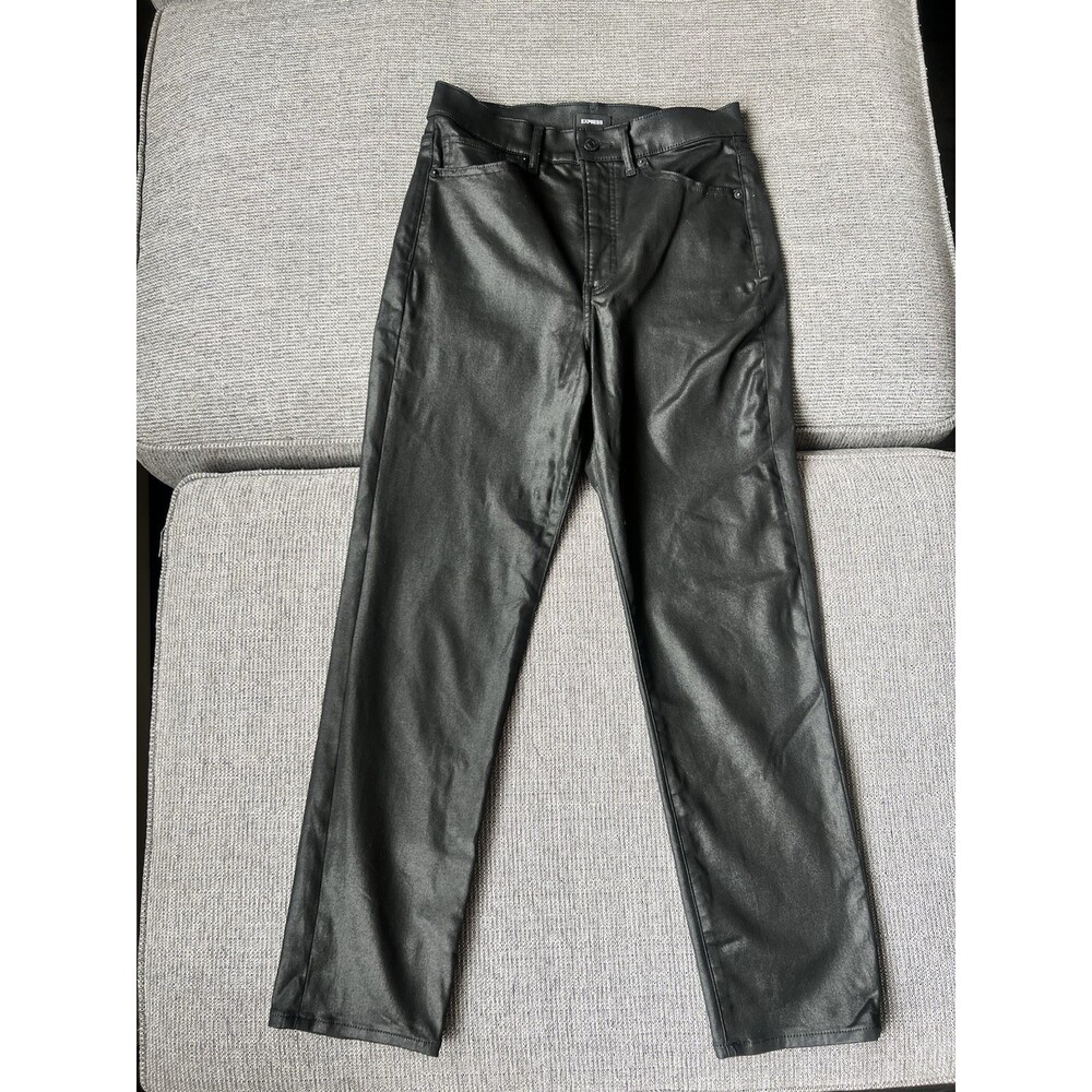 Express Women’s Black Shiny Straight Ankle Slim High Rise Pants Size 4R